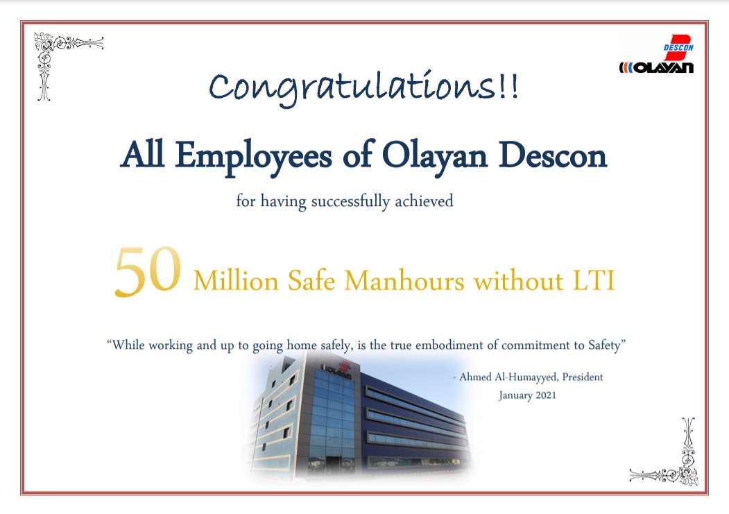 70 Million Safe Man hours without LTI.